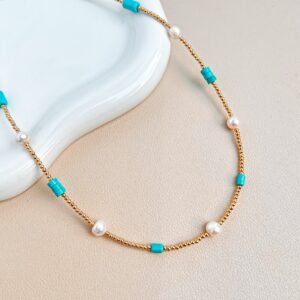 Delicate Pearl And Turquoise Necklace