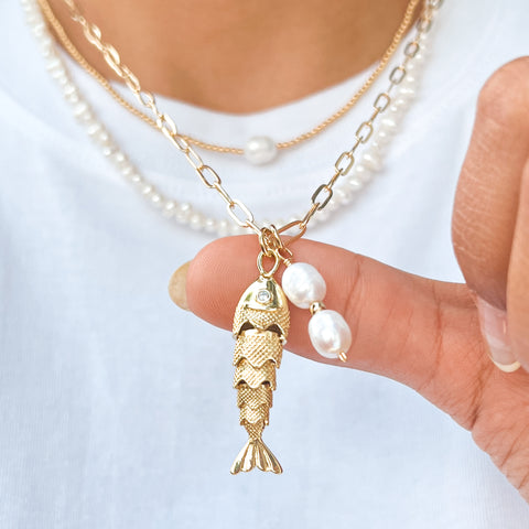 Fish & Pearl Necklace
